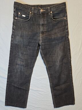 Hugo Boss Dark Blue Wash Straight Leg Denin Jeans with Metal Emblems Vintage Y2K